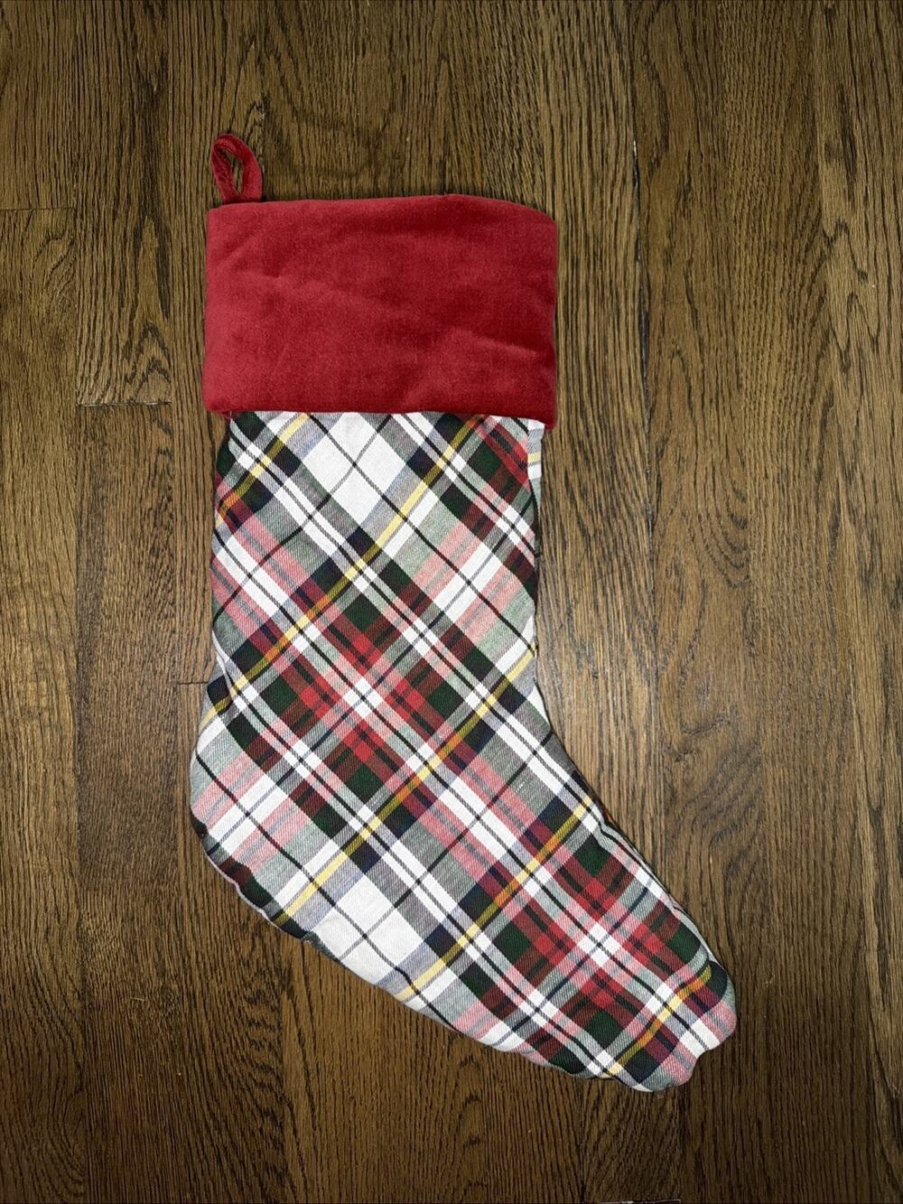 Pottery Barn Tartan Plaid Velvet Christmas Stocking